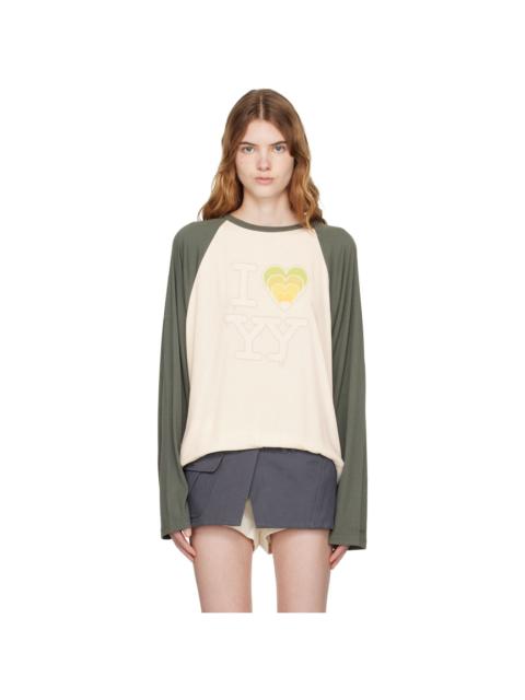 White & Green 'I LOVE YY' Raglan T-shirt