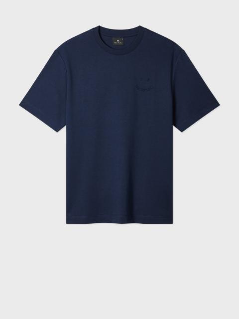 Casual-Fit Navy Embossed 'Happy' T-Shirt