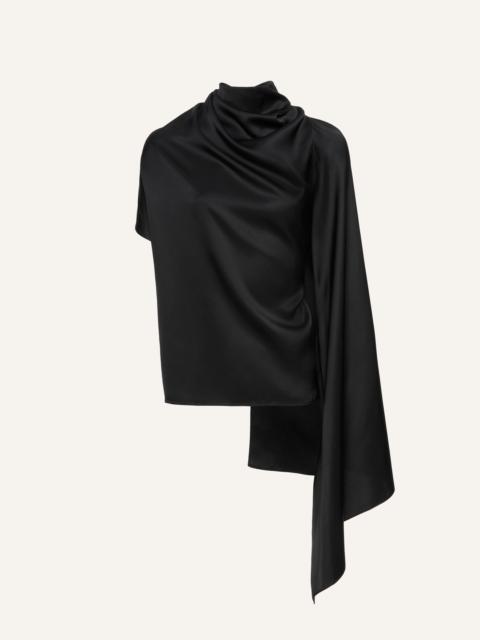 Silk asymmetric scarf blouse in black
