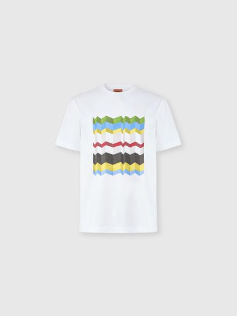 Crew-neck cotton T-shirt with macro zigzag print
