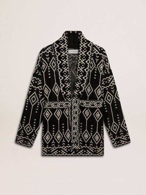 Women’s black cardigan with belt and crystals