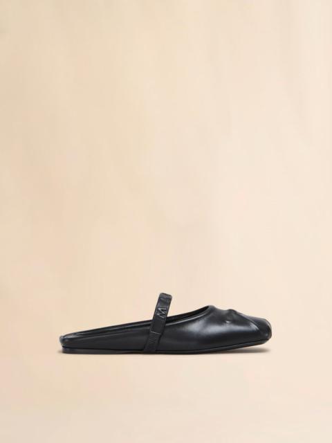 BLACK NAPPA LEATHER LITTLE BOW SABOT BALLET FLAT