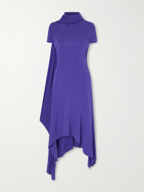 Tie-detailed Asymmetric Jersey Midi Dress