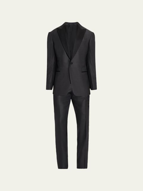 Men's Micro-Dot Silk Peak Lapel Tuxedo
