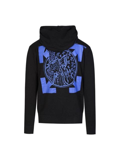 Off-White Blue Pattern Hooded Jacket Black OMBE001F19E300171030