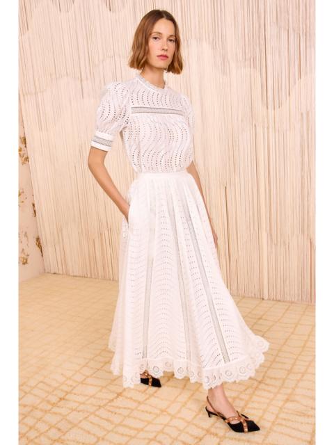 Ren High Waist Lace Trim Midi Skirt