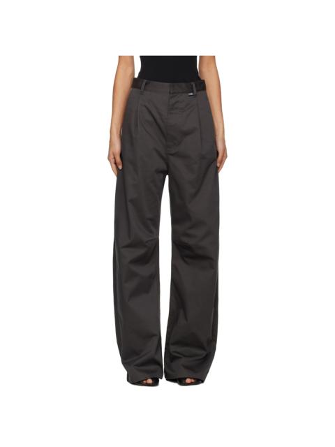 Gray Wide Leg Twill Trousers