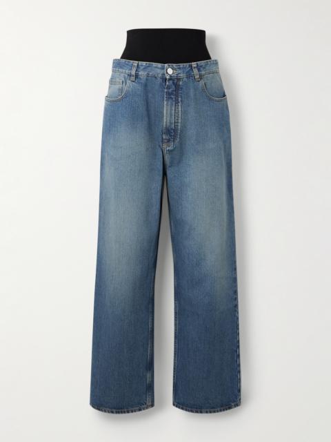 Layered Jersey-trimmed Wide-leg Jeans