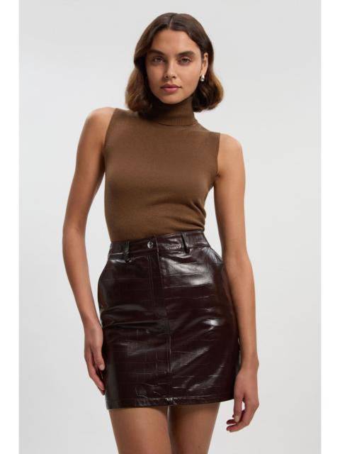 High Shine Croc Embossed Leather Mini Skirt