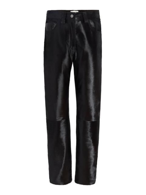 Callum Mid-Rise Haircalf Straight-Leg Pants brown