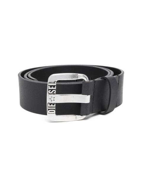 logo-buckle buffalo leather belt