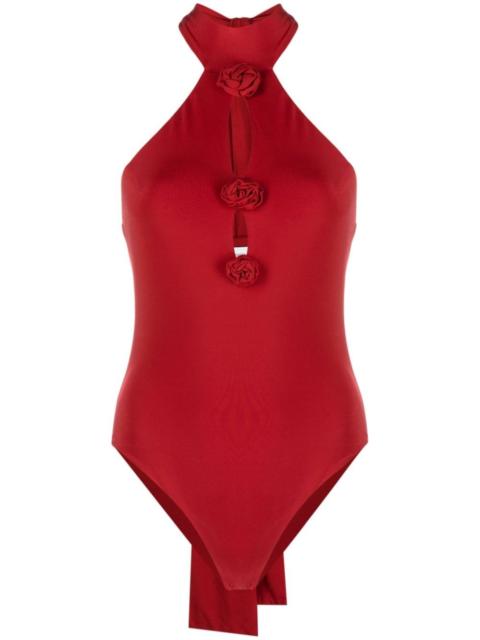 rose-appliquÃ© halterneck bodysuit