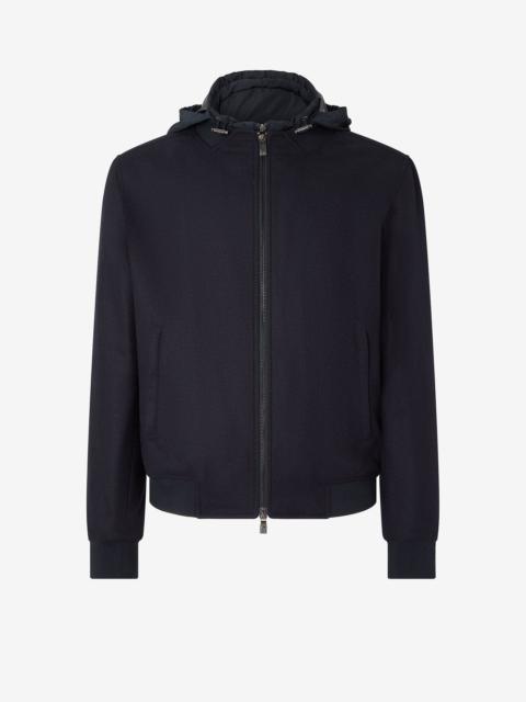 Blue technical cashmere bomber jacket with detachable vest