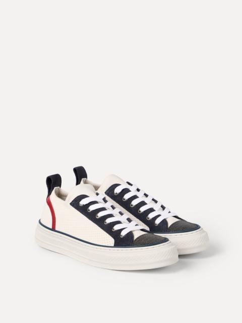 Cotton knit and suede sneakers with precious toe