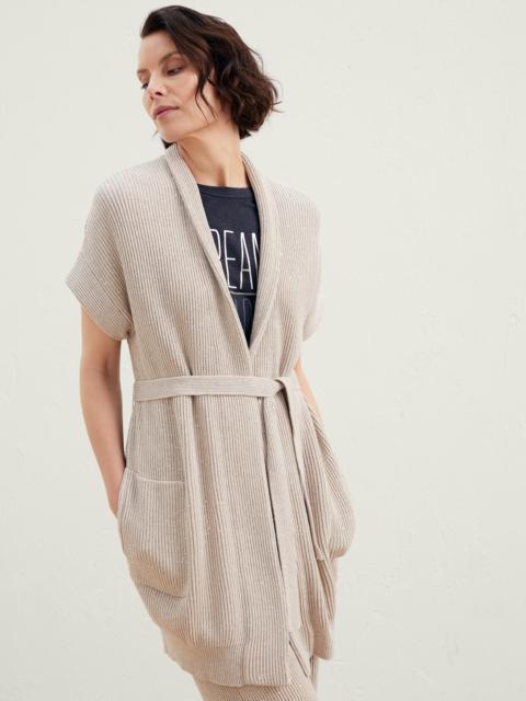 Cotton Diamond yarn English rib cardigan with belt