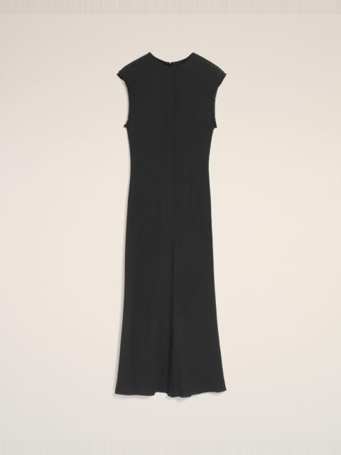 BLACK LONG  RAW EDGE DETAILS DRESS
