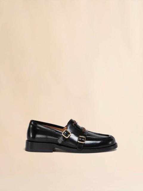 BLACK LEATHER BAMBI 3.0 LOAFER WITH DOUBLE BUCKLE