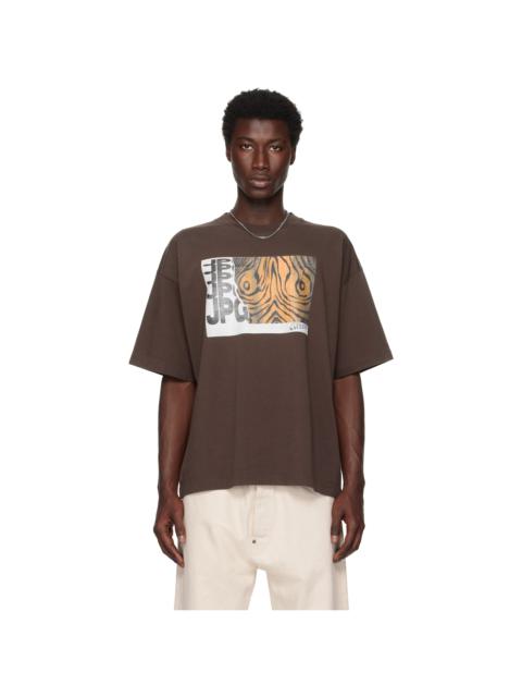 Brown Printed Wood Oversized T-shirt