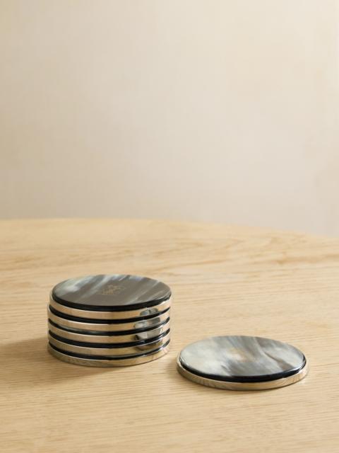 Set Of Six Horn And Silver-tone Coasters