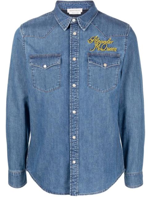 logo-embroidered denim shirt