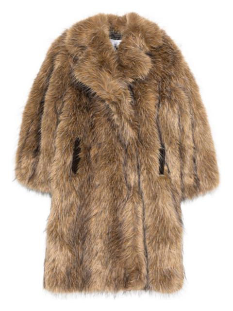 notched-lapel faux-fur coat
