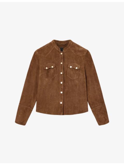 Rock Grandad-Collar Long-Sleeve Suede Shirt