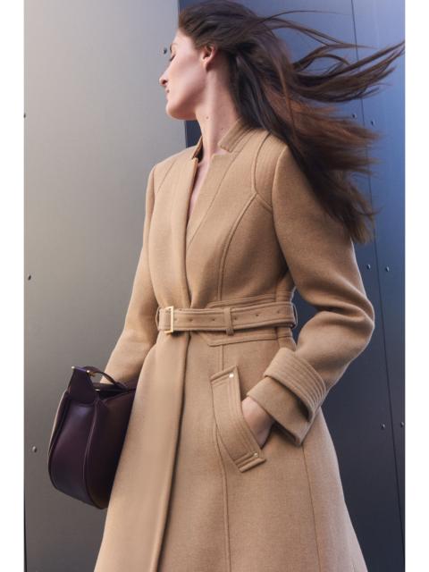 Wool Investment Notch Neck Belted Detail Tailored Maxi Coat