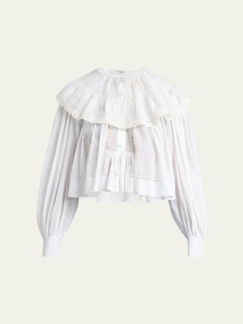 Light Cotton Voile Capelet Crop Blouse