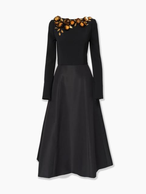 Floral-Embroidered Midi Dress