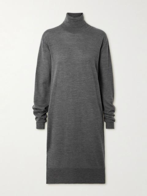 Wool and silk-blend turtleneck dress Gray
