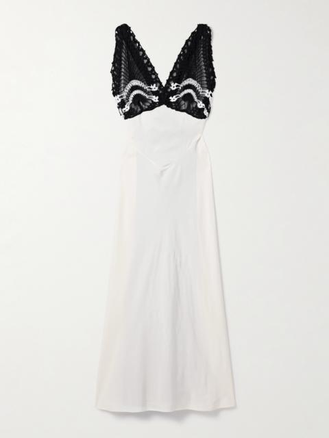 Pavona Two-tone Crocheted Cotton-trimmed Twill Maxi Dress