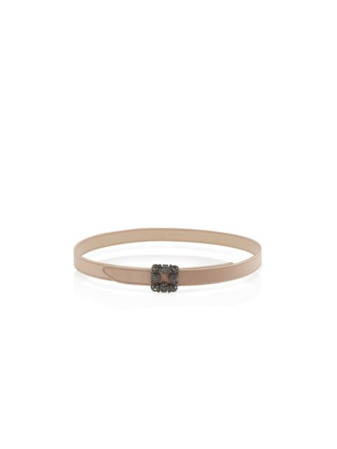 Light Beige Satin Crystal Buckled Belt