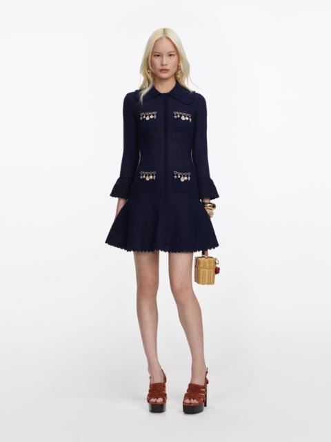 Navy Shell Embellished Knit Mini Dress