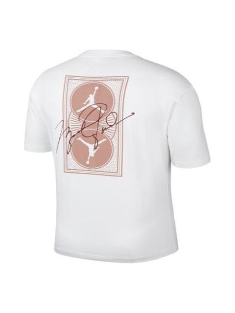Men's Air Jordan Minimalistic Back Large Logo Printing Casual Round Neck Short Sleeve White Pink T-S