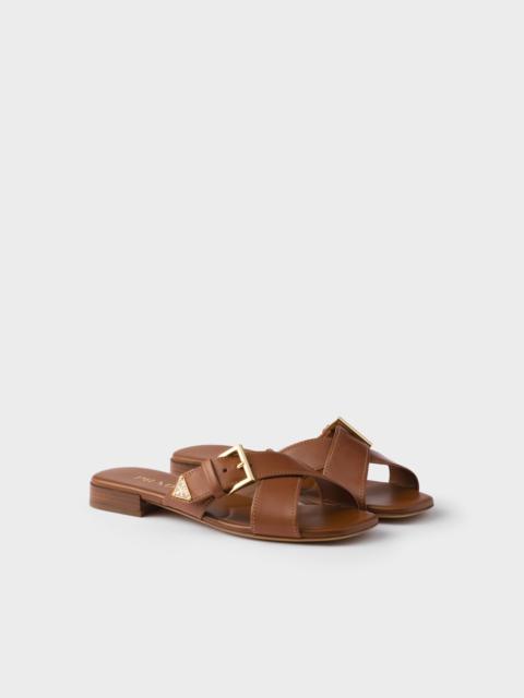 Leather crisscross slides with buckle