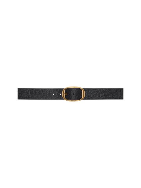 Black Grain Leather Oval Belt