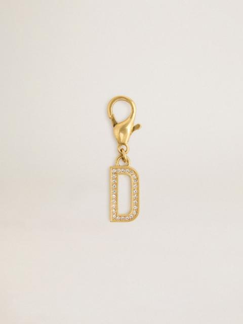 Letter D charm in gold-colored brass with crystals