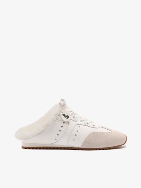 Stella Mule In Mushroom Grey Suede and White Shearling