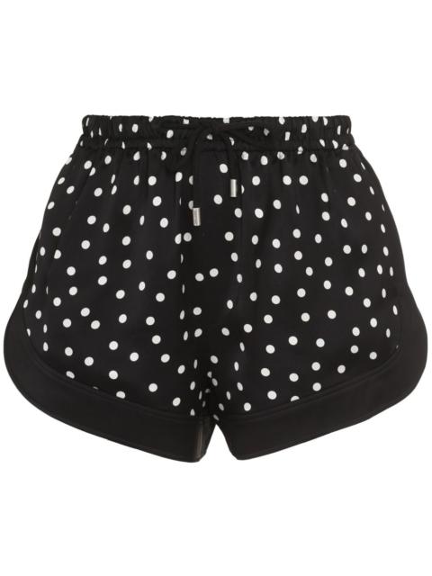high-waist polka-dot silk shorts