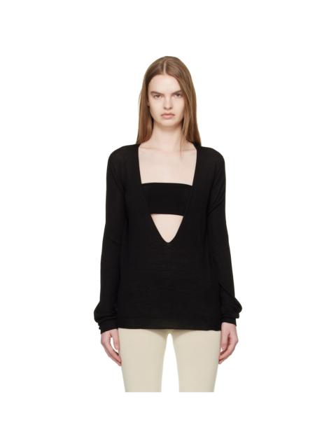 Black Temple Extreme V Neck Pull Sweater
