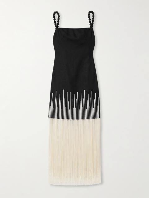 Silencios Fringed Linen Midi Dress