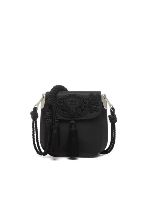 Nylon and leather bag with decorative trim