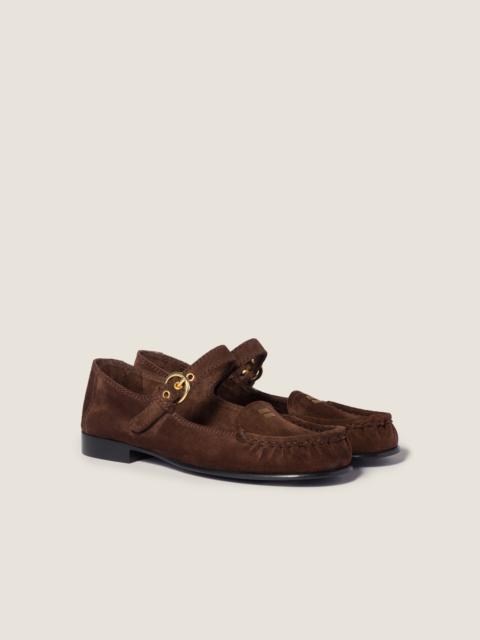 Suede loafers with buckle