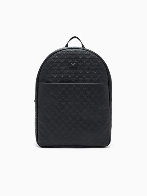 LEATHER BACKPACK WITH ALL-OVER EMBOSSED EAGLE