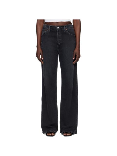 Black Comfort Stretch High Rise Wide Leg Jeans