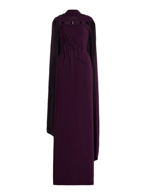 Hand-Sculpted Crepe Cape Gown purple