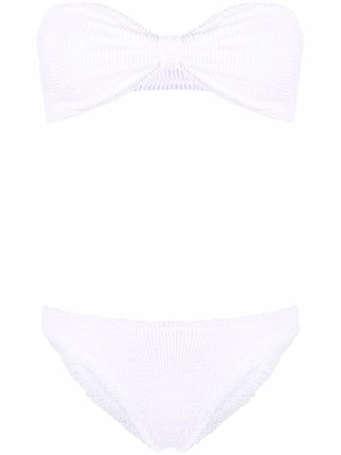 Jean crinkle-effect bandeau bikini set