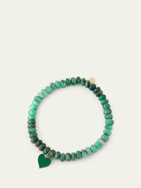 14K Green Enamel Heart on Rondelle Bracelet