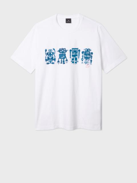 White 'Screen Robot' Print T-Shirt
