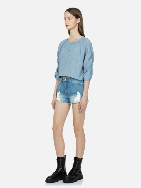 SEAGULL BADGE EMBROIDERY DROP-SHOULDER BLOUSE